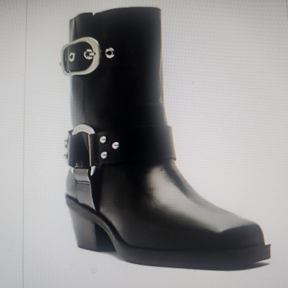 Women's Black Buckle Heeled Moto Boot